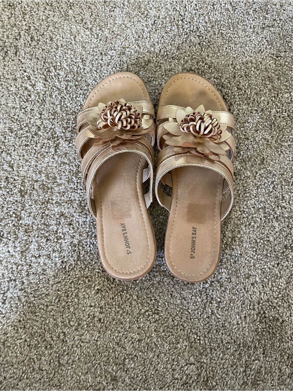 St. John's Bay Metallic Gold Floral Slide Sandals